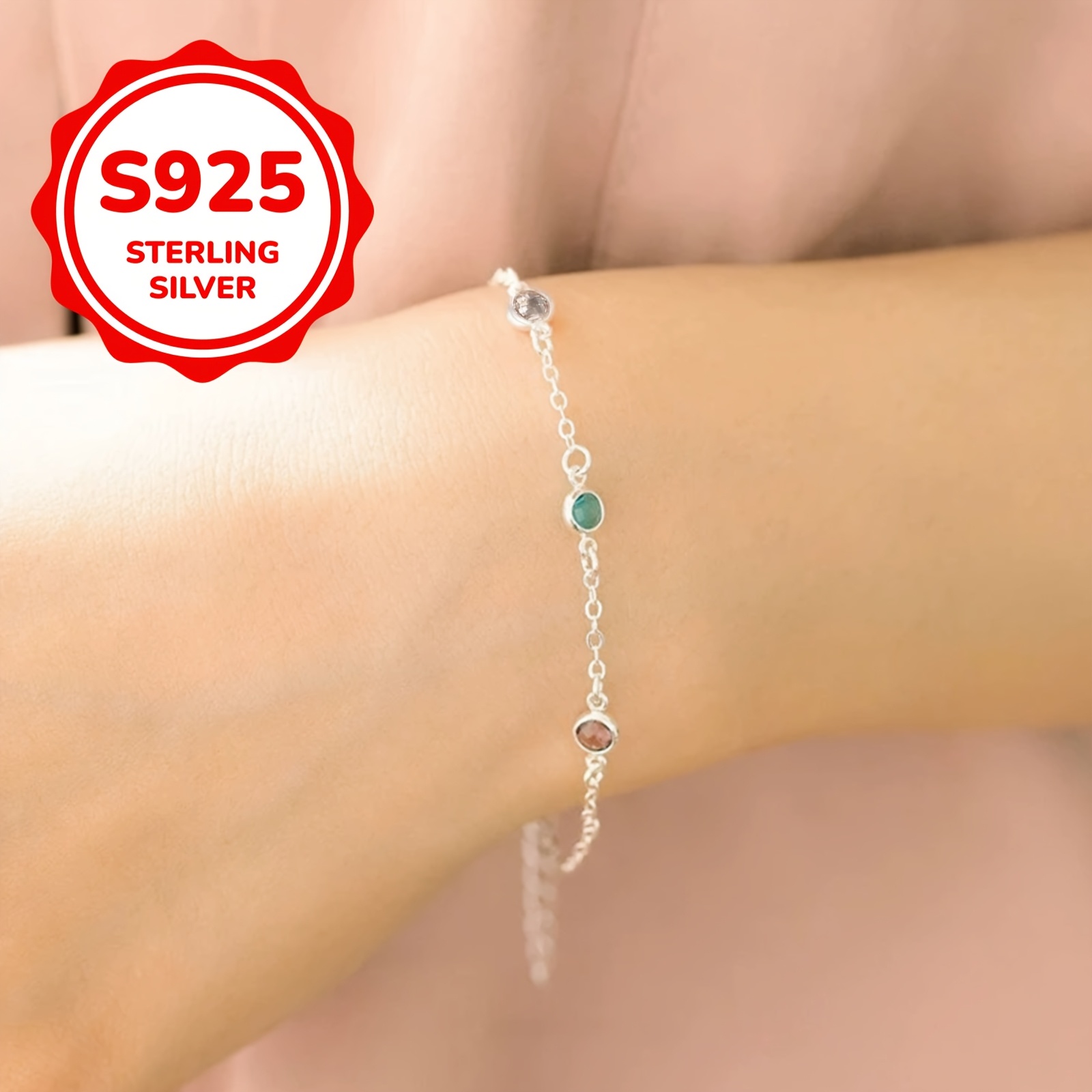 Bohemian Style S925 Silver Bracelet with Zirconia, Low Sensitivity, 1.5g Weight